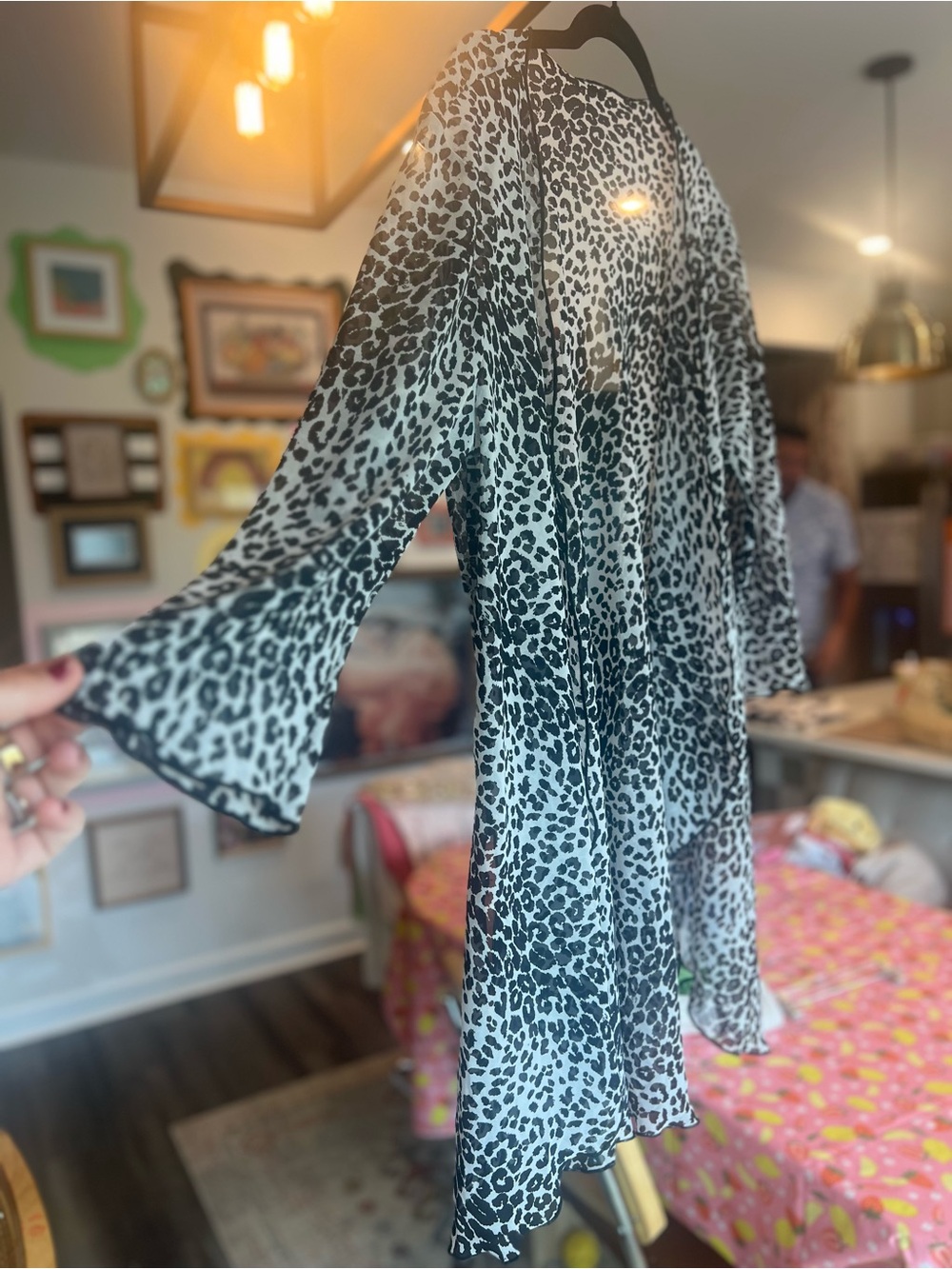 AMANDA Sheer Leopard Print Kimono - Black & White